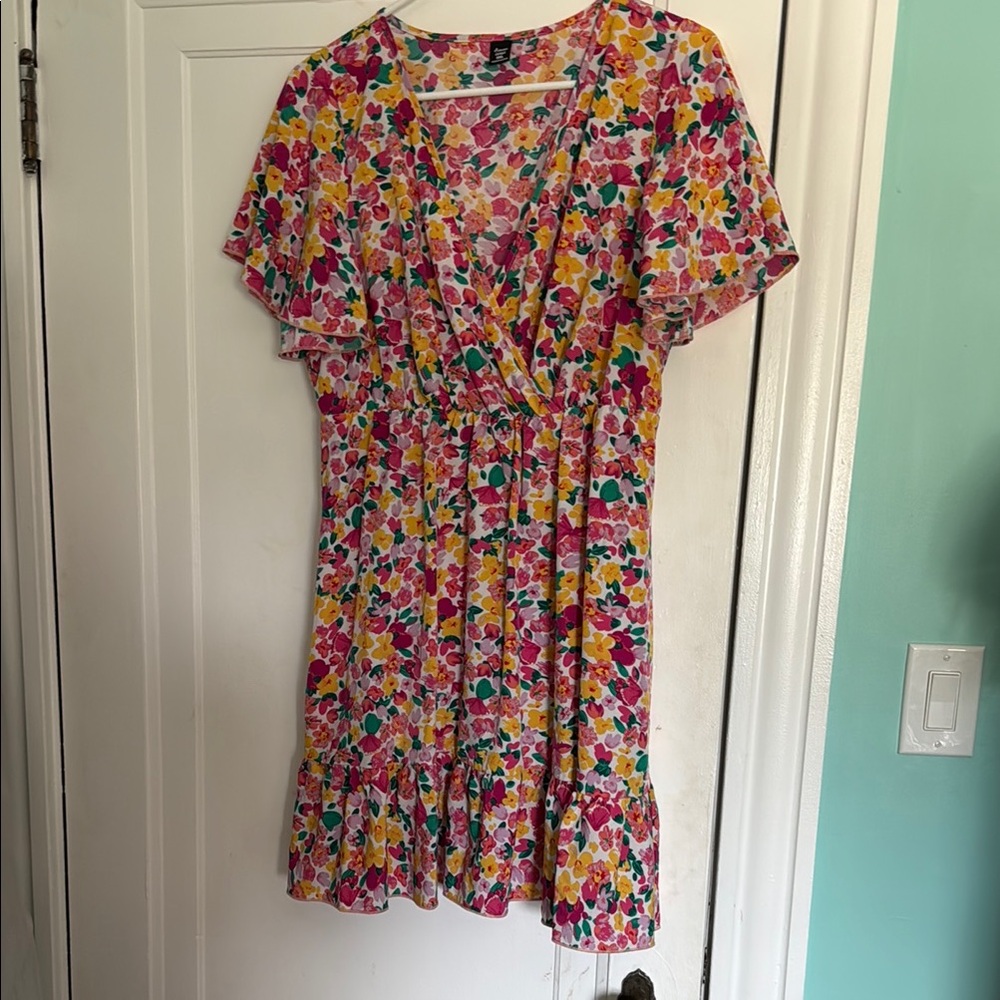 SHEIN Pink Yellow Flutter Sleeve Sundress